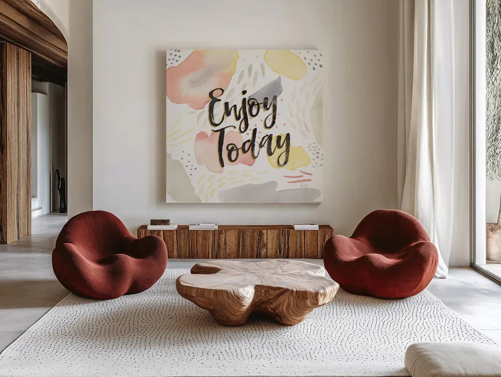 Meadow Breeze IV by Laura Marshall. Shown as extra-large giant wall art in a modern living room. Available as an archival giclee rolled canvas, fine art paper, or poster print. SKU 34904a.
