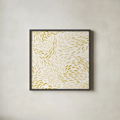 Meadow Breeze Pattern V gold by Laura Marshall. Shown in a sleek black glass frame for a contemporary gallery look. Available as an archival giclee rolled canvas, fine art paper, or poster print. SKU 36909a.