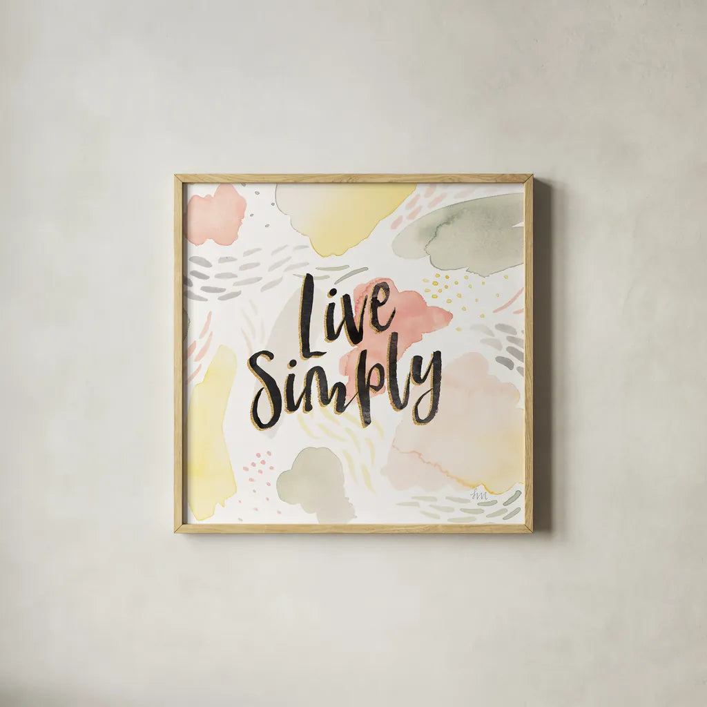 Meadow Breeze V by Laura Marshall. Shown in a natural wood glass frame for a timeless modern aesthetic. Available as an archival giclee rolled canvas, fine art paper, or poster print. SKU 34905a.