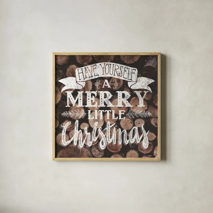 Merry Little Christmas Neutral by Laura Marshall. Shown in a natural wood glass frame for a timeless modern aesthetic. Available as an archival giclee rolled canvas, fine art paper, or poster print. SKU 37355a.