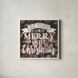 Merry Little Christmas Neutral by Laura Marshall. Shown in a crisp white glass frame for a clean and minimalist style. Available as an archival giclee rolled canvas, fine art paper, or poster print. SKU 37355a.