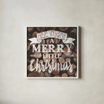 Merry Little Christmas Neutral by Laura Marshall. Shown in a crisp white glass frame for a clean and minimalist style. Available as an archival giclee rolled canvas, fine art paper, or poster print. SKU 37355a.