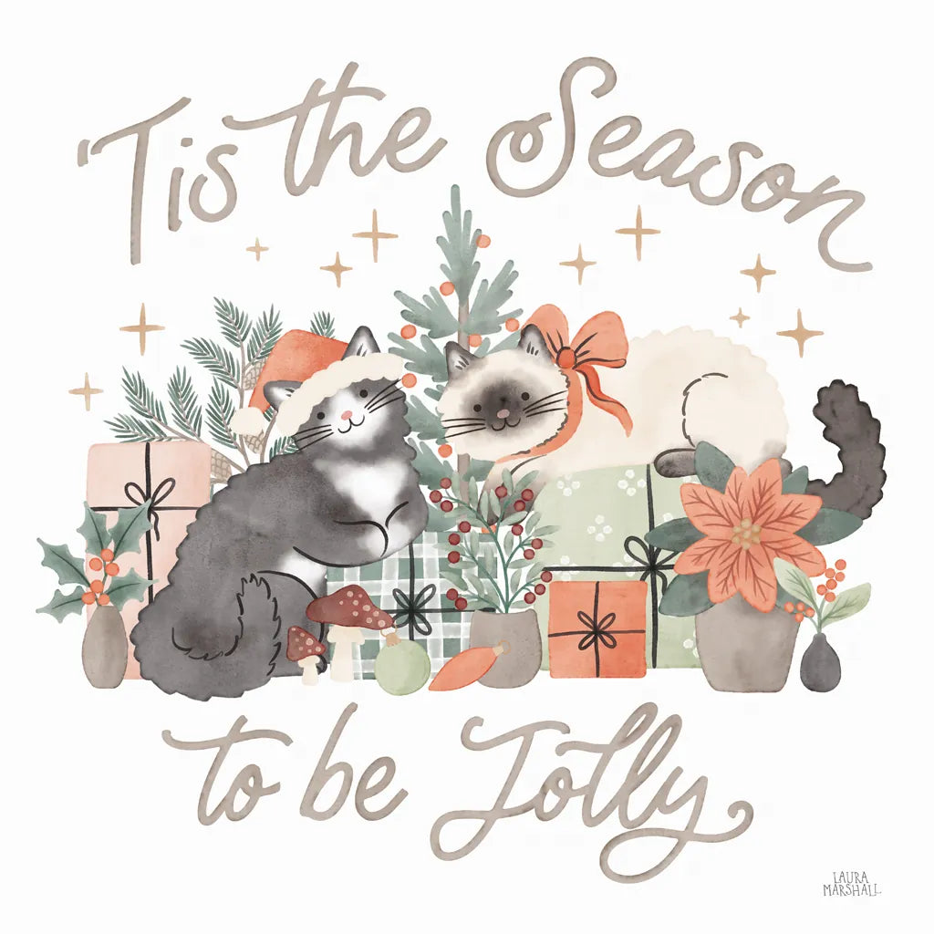 Merry Meows II by Laura Marshall. SKU 100370a. Archival Giclee Fine art print for wall decor.