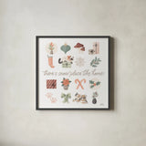 Merry Meows VI by Laura Marshall. Shown in a sleek black glass frame for a contemporary gallery look. Available as an archival giclee rolled canvas, fine art paper, or poster print. SKU 100374a.
