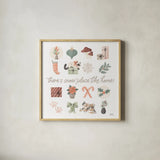 Merry Meows VI by Laura Marshall. Shown in a natural wood glass frame for a timeless modern aesthetic. Available as an archival giclee rolled canvas, fine art paper, or poster print. SKU 100374a.