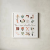 Merry Meows VI by Laura Marshall. Shown in a crisp white glass frame for a clean and minimalist style. Available as an archival giclee rolled canvas, fine art paper, or poster print. SKU 100374a.