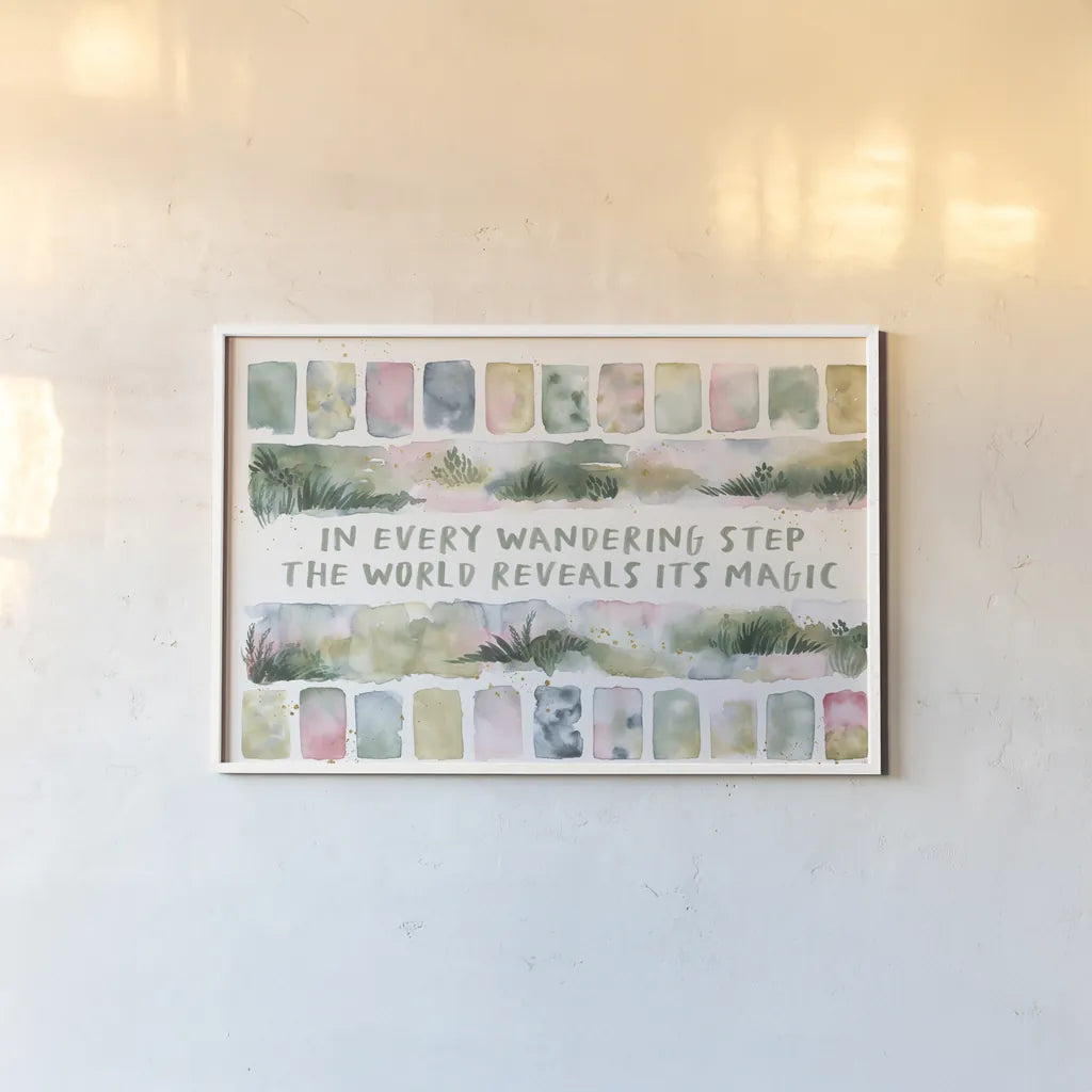 Midsummer Meadow I by Laura Marshall. shown as a paper print in a white frame. Available as a archival giclee rolled canvas, fine art paper, or poster print. SKU 101330i.