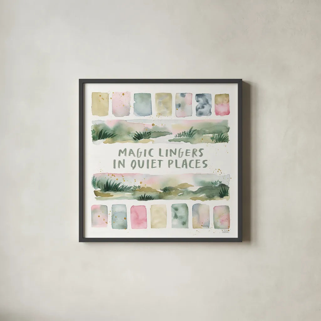 Midsummer Meadow II by Laura Marshall. Shown in a sleek black glass frame for a contemporary gallery look. Available as an archival giclee rolled canvas, fine art paper, or poster print. SKU 101331a.