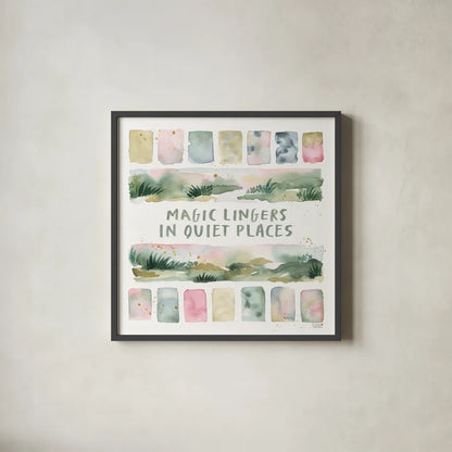 Midsummer Meadow II by Laura Marshall. Shown in a sleek black glass frame for a contemporary gallery look. Available as an archival giclee rolled canvas, fine art paper, or poster print. SKU 101331a.