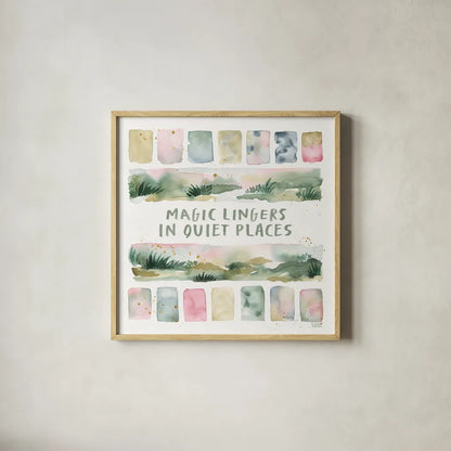 Midsummer Meadow II by Laura Marshall. Shown in a natural wood glass frame for a timeless modern aesthetic. Available as an archival giclee rolled canvas, fine art paper, or poster print. SKU 101331a.