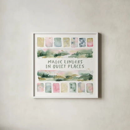 Midsummer Meadow II by Laura Marshall. Shown in a crisp white glass frame for a clean and minimalist style. Available as an archival giclee rolled canvas, fine art paper, or poster print. SKU 101331a.