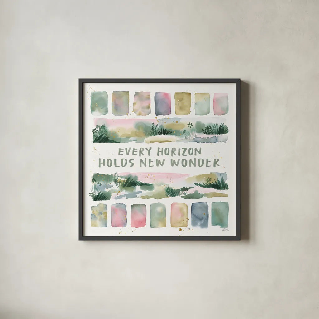 Midsummer Meadow III by Laura Marshall. Shown in a sleek black glass frame for a contemporary gallery look. Available as an archival giclee rolled canvas, fine art paper, or poster print. SKU 101332a.