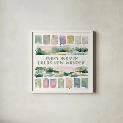 Midsummer Meadow III by Laura Marshall. Shown in a crisp white glass frame for a clean and minimalist style. Available as an archival giclee rolled canvas, fine art paper, or poster print. SKU 101332a.