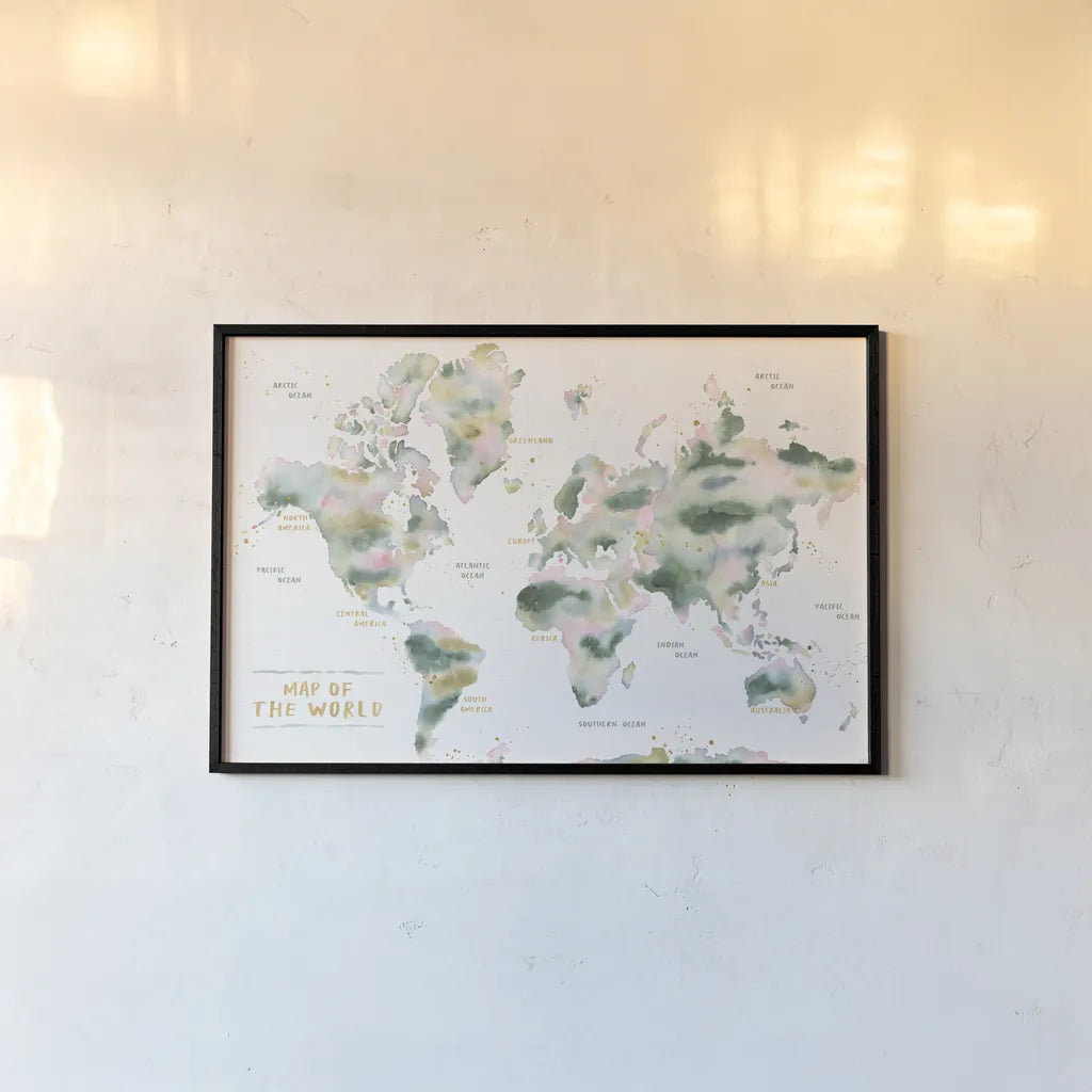 Midsummer Meadow Map by Laura Marshall. shown as a paper print in a black flame. Available as a archival giclee rolled canvas, fine art paper, or poster print. SKU 101336i.