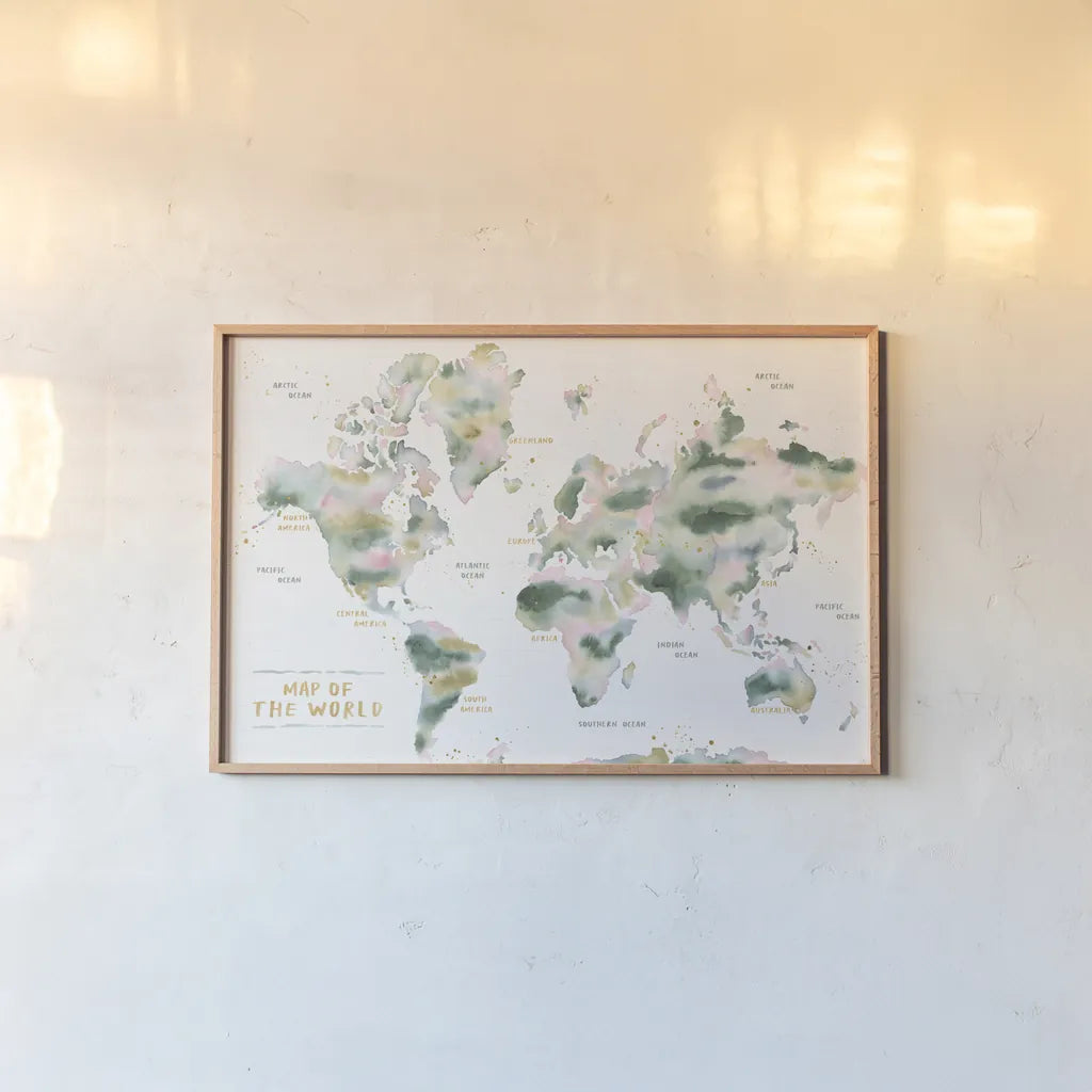 Midsummer Meadow Map by Laura Marshall. shown as a paper print in a natural frame. Available as a archival giclee rolled canvas, fine art paper, or poster print. SKU 101336i.