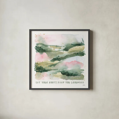 Midsummer Meadow V by Laura Marshall. Shown in a sleek black glass frame for a contemporary gallery look. Available as an archival giclee rolled canvas, fine art paper, or poster print. SKU 101334a.