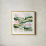 Midsummer Meadow V by Laura Marshall. Shown in a natural wood glass frame for a timeless modern aesthetic. Available as an archival giclee rolled canvas, fine art paper, or poster print. SKU 101334a.