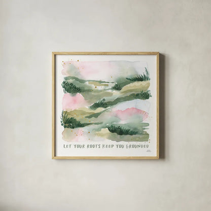 Midsummer Meadow V by Laura Marshall. Shown in a natural wood glass frame for a timeless modern aesthetic. Available as an archival giclee rolled canvas, fine art paper, or poster print. SKU 101334a.