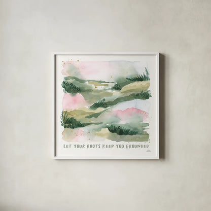 Midsummer Meadow V by Laura Marshall. Shown in a crisp white glass frame for a clean and minimalist style. Available as an archival giclee rolled canvas, fine art paper, or poster print. SKU 101334a.