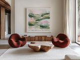 Midsummer Meadow V by Laura Marshall. Shown as extra-large giant wall art in a modern living room. Available as an archival giclee rolled canvas, fine art paper, or poster print. SKU 101334a.