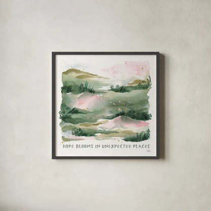 Midsummer Meadow VI by Laura Marshall. Shown in a sleek black glass frame for a contemporary gallery look. Available as an archival giclee rolled canvas, fine art paper, or poster print. SKU 101335a.