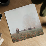 Misty Pasture by Laura Marshall. Shown as a detailed flat fine art print, highlighting archival giclee quality. Available as an archival giclee rolled canvas, fine art paper, or poster print. SKU 68102a.