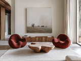 Misty Pasture by Laura Marshall. Shown as extra-large giant wall art in a modern living room. Available as an archival giclee rolled canvas, fine art paper, or poster print. SKU 68102a.