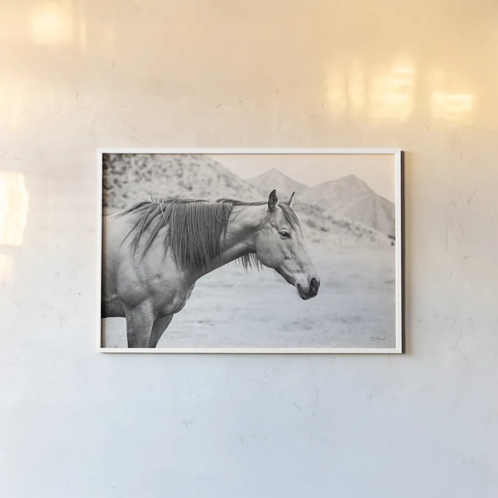 Moke Lake Horses III by Laura Marshall. shown as a paper print in a white frame. Available as a archival giclee rolled canvas, fine art paper, or poster print. SKU 84131i.