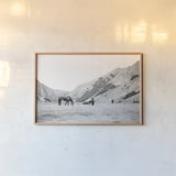 Moke Lake Horses IV by Laura Marshall. shown as a paper print in a natural frame. Available as a archival giclee rolled canvas, fine art paper, or poster print. SKU 84132i.