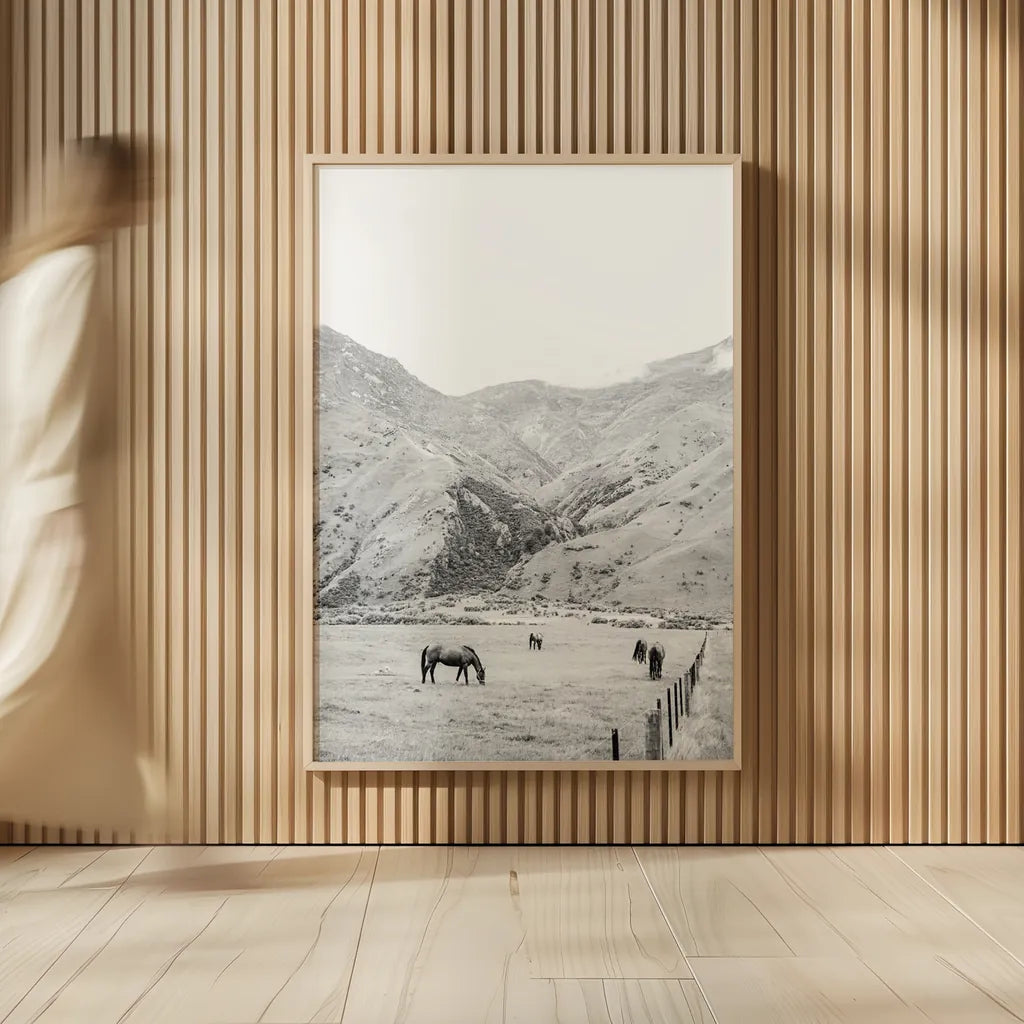 Moke Lake Horses V by Laura Marshall. shown as over sized large wall art. Available as an archival giclee rolled canvas, fine art paper, or poster print. SKU 84133h.