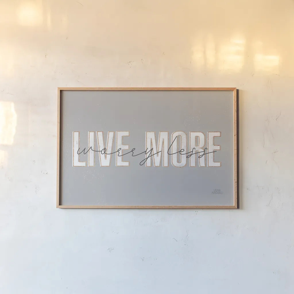 Morning Affirmations II Gray Horizontal by Laura Marshall. shown as a paper print in a natural frame. Available as a archival giclee rolled canvas, fine art paper, or poster print. SKU 69340i.