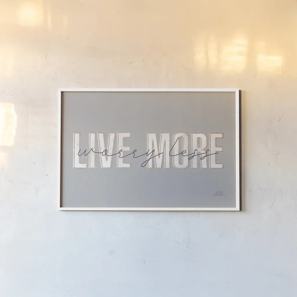 Morning Affirmations II Gray Horizontal by Laura Marshall. shown as a paper print in a white frame. Available as a archival giclee rolled canvas, fine art paper, or poster print. SKU 69340i.