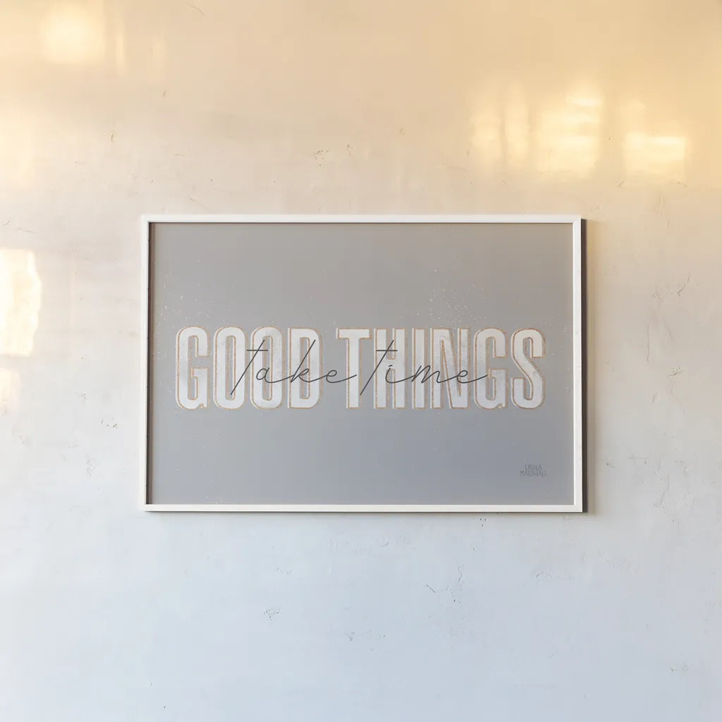 Morning Affirmations III Gray Horizontal by Laura Marshall. shown as a paper print in a white frame. Available as a archival giclee rolled canvas, fine art paper, or poster print. SKU 69341i.