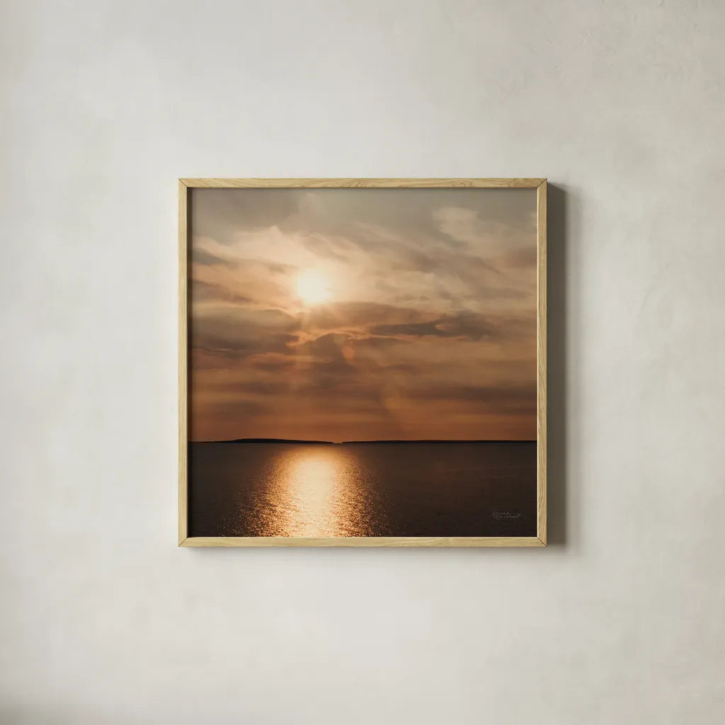 Morning Spotlight by Laura Marshall. Shown in a natural wood glass frame for a timeless modern aesthetic. Available as an archival giclee rolled canvas, fine art paper, or poster print. SKU 16350a.