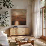 Morning Spotlight by Laura Marshall. Shown in a natural wood frame in a cozy modern living room. Available as an archival giclee rolled canvas, fine art paper, or poster print. SKU 16350a.
