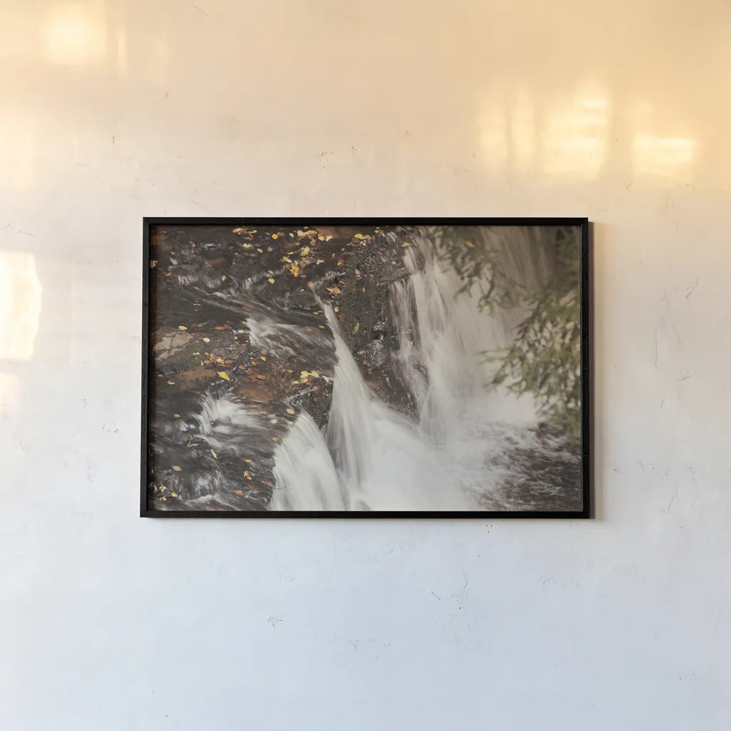 Mosquito Falls I by Laura Marshall. shown as a paper print in a black flame. Available as a archival giclee rolled canvas, fine art paper, or poster print. SKU 21257i.
