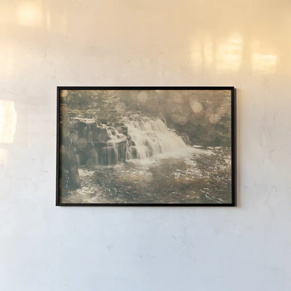 Mosquito Falls II by Laura Marshall. shown as a paper print in a black flame. Available as a archival giclee rolled canvas, fine art paper, or poster print. SKU 21258i.