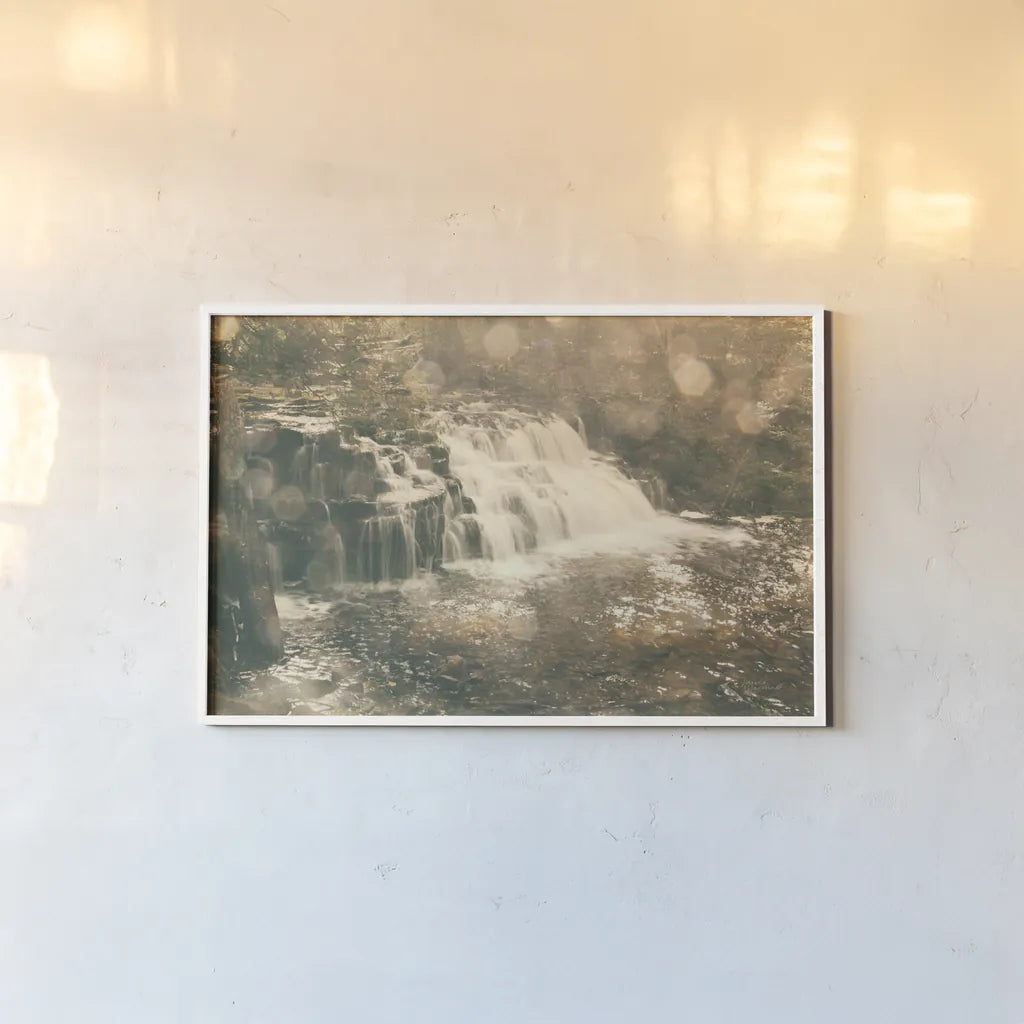 Mosquito Falls II by Laura Marshall. shown as a paper print in a white frame. Available as a archival giclee rolled canvas, fine art paper, or poster print. SKU 21258i.