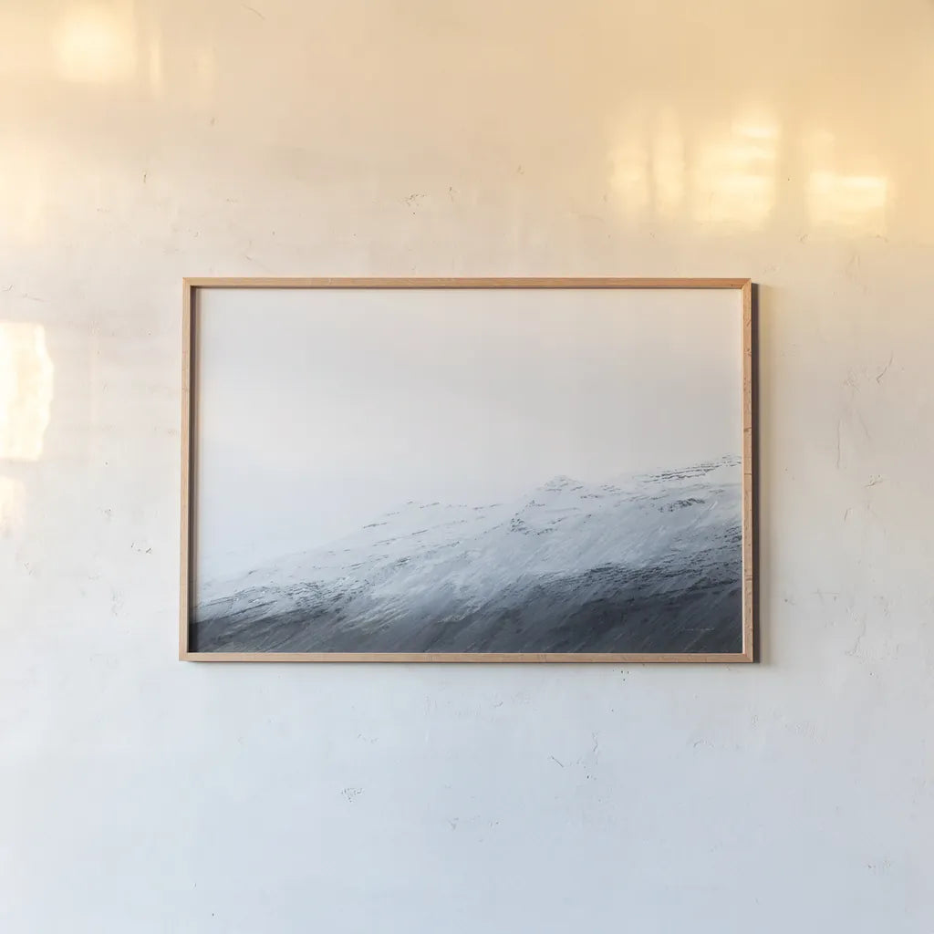 Mountain Gradient by Laura Marshall. shown as a paper print in a natural frame. Available as a archival giclee rolled canvas, fine art paper, or poster print. SKU 69904i.