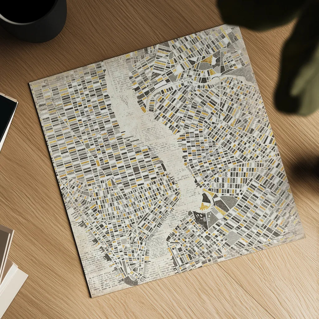 Neutral New York Map by Laura Marshall. Shown as a detailed flat fine art print, highlighting archival giclee quality. Available as an archival giclee rolled canvas, fine art paper, or poster print. SKU 20873a.