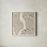 Neutral New York Map by Laura Marshall. Shown in a crisp white glass frame for a clean and minimalist style. Available as an archival giclee rolled canvas, fine art paper, or poster print. SKU 20873a.