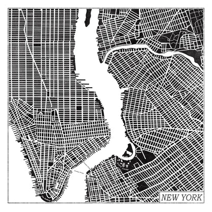 New York Map Black by Laura Marshall. SKU 60390a. Archival Giclee Fine art print for wall decor.