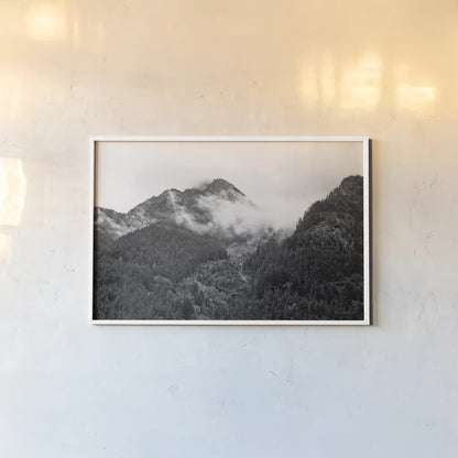 North Cascades I by Laura Marshall. shown as a paper print in a white frame. Available as a archival giclee rolled canvas, fine art paper, or poster print. SKU 64410i.