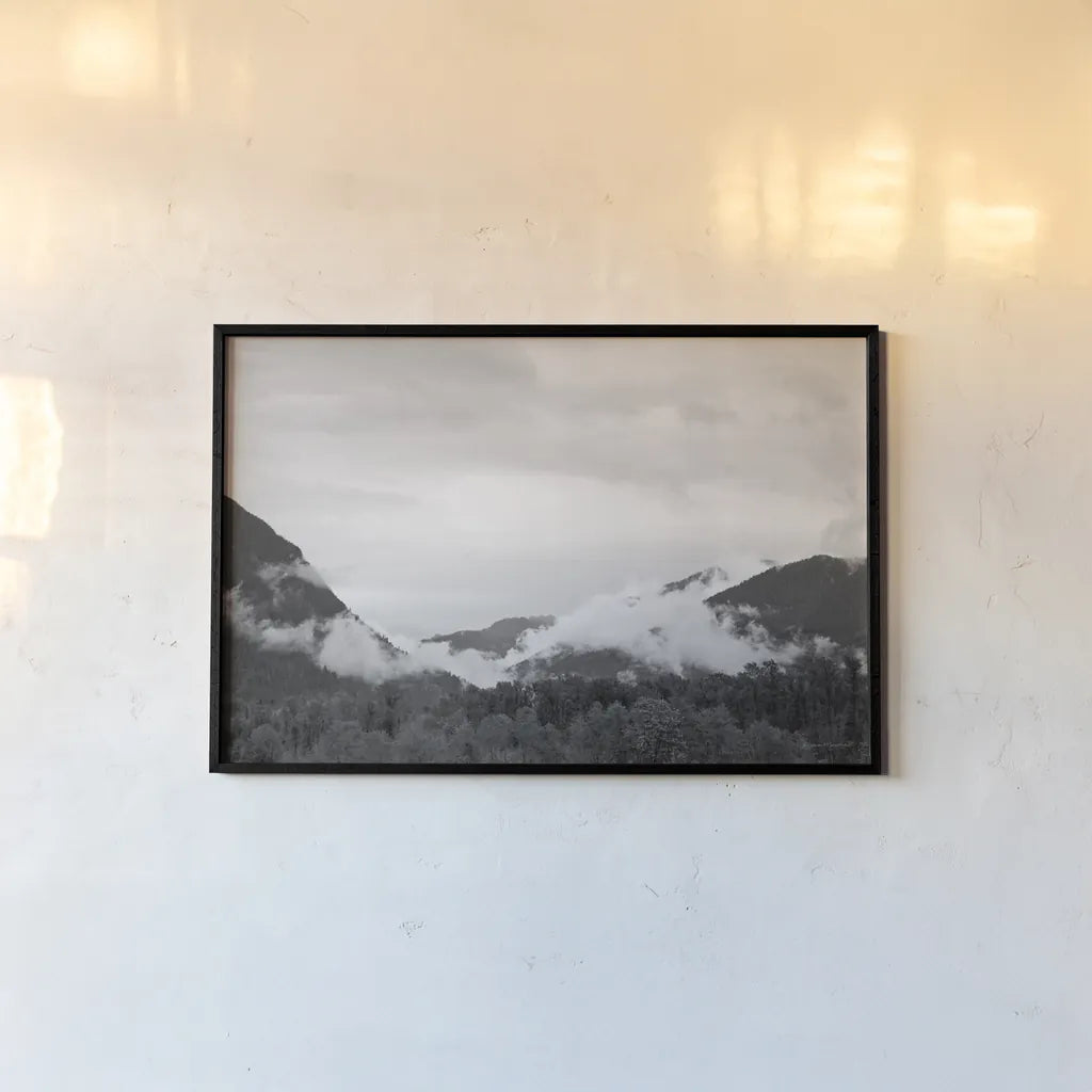 North Cascades II by Laura Marshall. shown as a paper print in a black flame. Available as a archival giclee rolled canvas, fine art paper, or poster print. SKU 64411i.