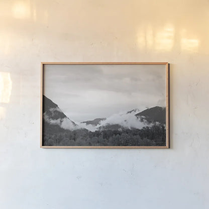 North Cascades II by Laura Marshall. shown as a paper print in a natural frame. Available as a archival giclee rolled canvas, fine art paper, or poster print. SKU 64411i.