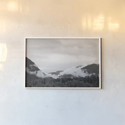 North Cascades II by Laura Marshall. shown as a paper print in a white frame. Available as a archival giclee rolled canvas, fine art paper, or poster print. SKU 64411i.