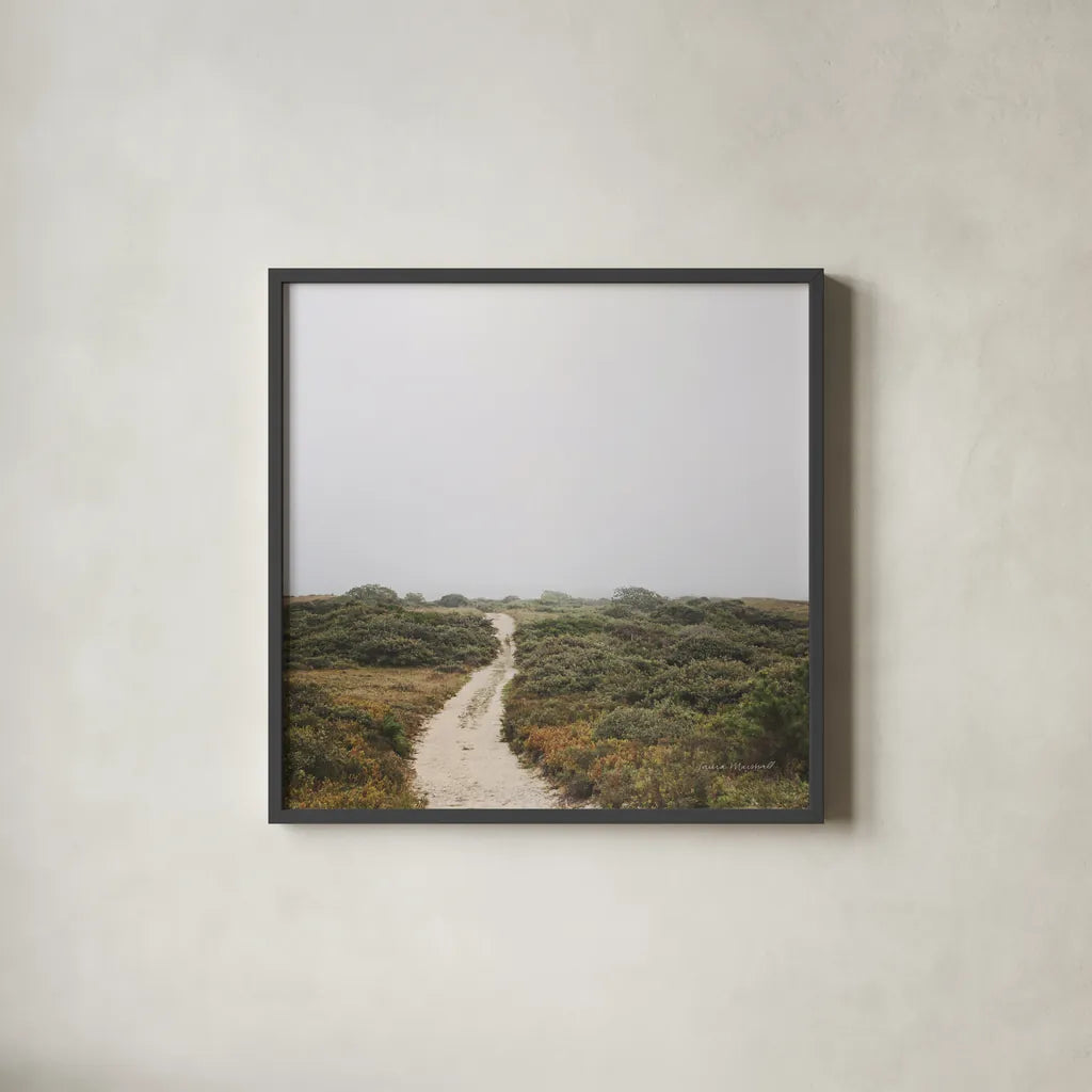 Off the Beaten Path by Laura Marshall. Shown in a sleek black glass frame for a contemporary gallery look. Available as an archival giclee rolled canvas, fine art paper, or poster print. SKU 38774a.