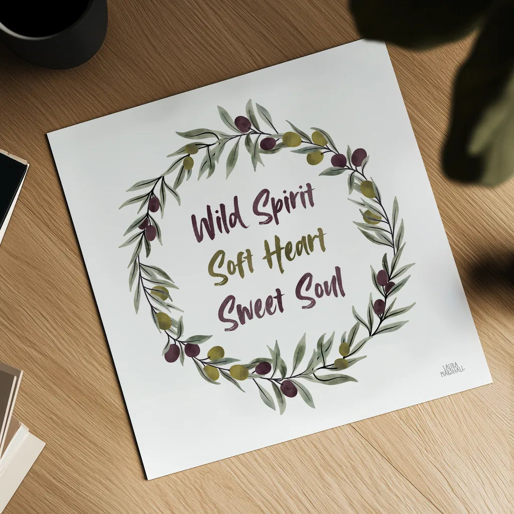 Olive Grove I by Laura Marshall. Shown as a detailed flat fine art print, highlighting archival giclee quality. Available as an archival giclee rolled canvas, fine art paper, or poster print. SKU 77131a.