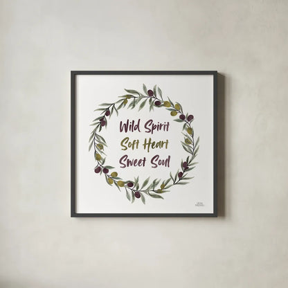 Olive Grove I by Laura Marshall. Shown in a sleek black glass frame for a contemporary gallery look. Available as an archival giclee rolled canvas, fine art paper, or poster print. SKU 77131a.