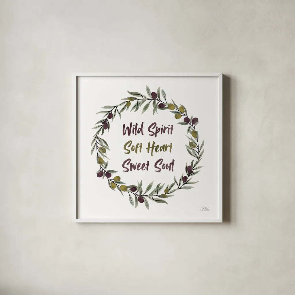 Olive Grove I by Laura Marshall. Shown in a crisp white glass frame for a clean and minimalist style. Available as an archival giclee rolled canvas, fine art paper, or poster print. SKU 77131a.